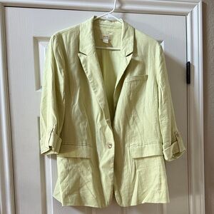 MAEVE Pastel Yellow Green Oversized Rolled Sleeve Blazer, Size 12